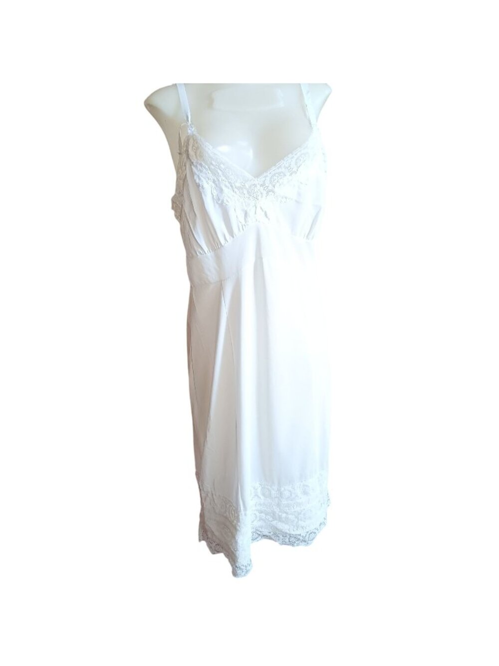 sz 38 Large White Lace Trimmed Vintage 60's Nightgown Slip Sexy Dress Medium